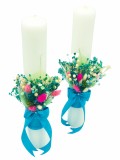 Set Lumanari pentru Nunta sau Botez, Personalizabile cu nume si data, Plante Uscate pe Frunza Fosilizata, Aranjament Frontal, Eventissimi, 40 cm, Mult, Eventissimi&reg;