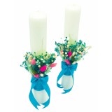 Set Lumanari pentru Nunta sau Botez, Personalizabile cu nume si data, Plante Uscate pe Frunza Fosilizata, Aranjament Frontal, Eventissimi, 40 cm, Mult