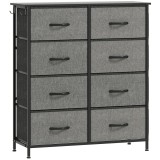 HOMCOM Comodă 8 sertare din material textil, mobilier de depozitare cu 4 buzunare, 2 c&acirc;rlige, structură din oțel, 86 x 30 x 94,5 cm, gri | Aosom Roman