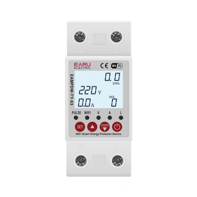 Releu protectie supratensiune si contor de energie inteligent, Wi-fi, EARU-63A, Sensibilitate 10 mA reglabil, digital, protectie supratensiune si supr foto
