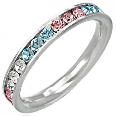 Inel din oțel inoxidabil - zirconii în trei culori - Marime inel: 49