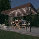 Cumpara ieftin Gossi pavilion cu siruri de lumini led, gri taupe, 4x3 m