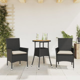 VidaXL Set mobilier grădină perne 3 piese negru poliratan/lemn acacia