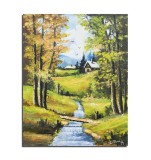 Cumpara ieftin Tablou peisaj de la munte cu case si parau pictat manual, Paradis, 50x40cm ulei pe panza, Constantin Feraru