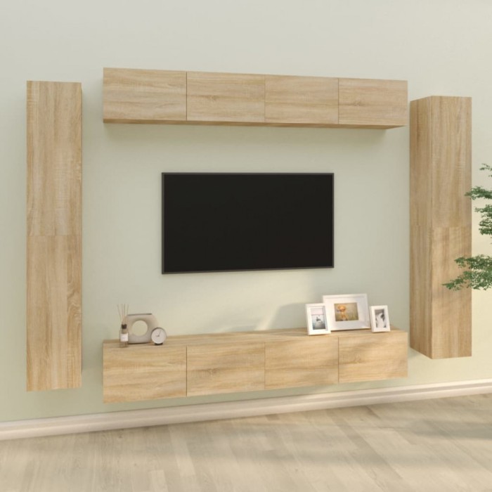 Gossi set dulap tv, 8 piese, stejar sonoma, lemn prelucrat