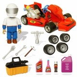 Jucărie auto, Mighty World, Ronnie Campionul Go-Kart, set cu figurina și accesorii, vintage