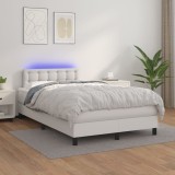 VidaXL Pat cu arcuri, saltea și LED, alb, 120x200 cm, piele ecologică