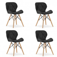 Set 4 scaune stil scandinav, Artool, Lago, piele ecologica, lemn, negru, 47x38x73 cm foto