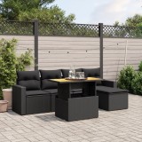 vidaXL Set mobilier de grădină cu perne, 6 piese, negru, poliratan