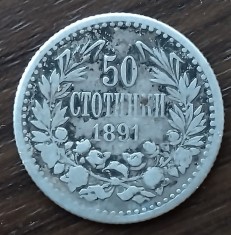 Moneda argint Bulgaria - 50 Stotinki 1891