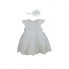 Set 2 piese rochie si bentita pentru fete Colibri RFC-8-62-cm-1-3-luni, Alb foto