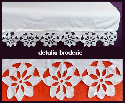 Cearceaf cu broderie sparta cusuta de mana, cearsaf de marginea patului 210x77cm foto
