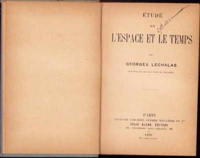 HST C3869N Etude sur l&amp;rsquo;espace et le temps par Georges Lechalas 1896 foto