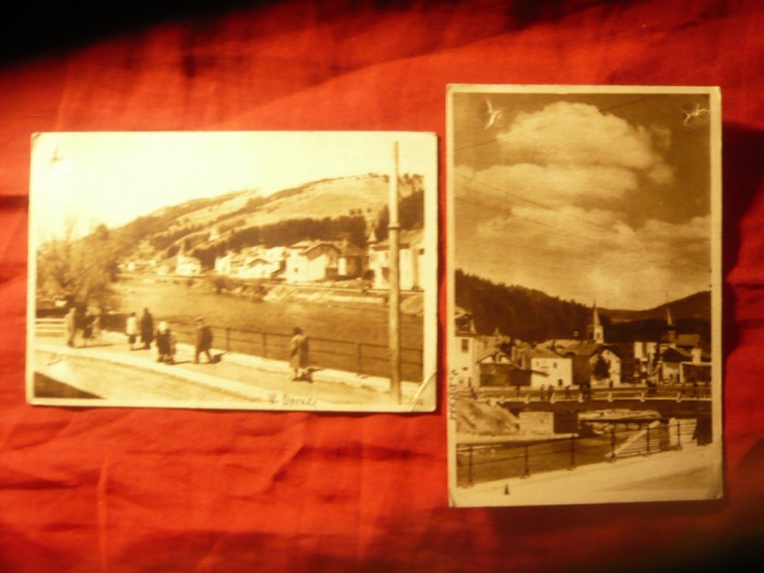 2 Ilustrate Vatra Dornei RPR 1951 - Vedere si Pe malul Dornei . cu defect