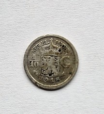 Indiile Olandeze de Est 1/10 Gulden 1918 moneda din argint km # 311 AG. 720 Wilhelmina