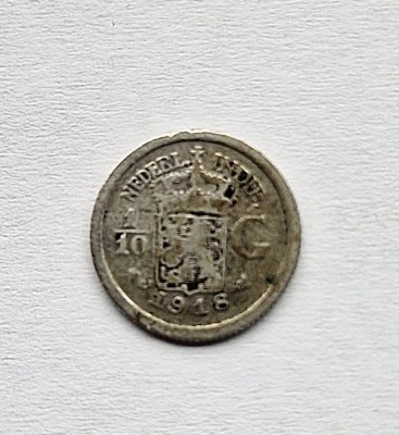 Indiile Olandeze de Est 1/10 Gulden 1918 moneda din argint km # 311 AG. 720 Wilhelmina foto