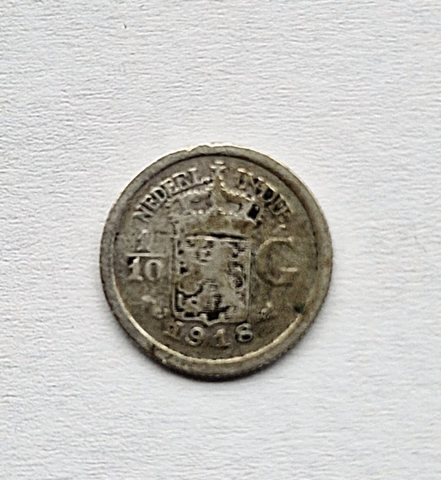 Indiile Olandeze de Est 1/10 Gulden 1918 moneda din argint km # 311 AG. 720 Wilhelmina