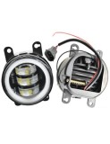 Set 2 proiectoare ceata LED Dacia, Renault, Nissan cu angel eyes, lumina alb+galben, 90mm, 30W, 12/24V mufa H11, H8, Xenon Bright