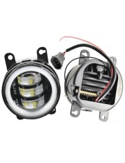 Set 2 proiectoare ceata LED Dacia, Renault, Nissan cu angel eyes, lumina alb+galben, 90mm, 30W, 12/24V mufa H11, H8