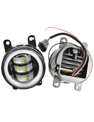 Set 2 proiectoare ceata LED Dacia, Renault, Nissan cu angel eyes, lumina alb+galben, 90mm, 30W, 12/24V mufa H11, H8 foto
