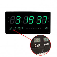 Ceas digital, afisaj LED verde, ora, calendar, temperatura, de perete, RESIGILAT foto