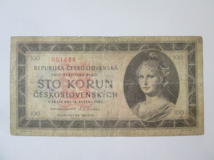 Cehoslovacia 100 Korun 1945,bancnota din imagini