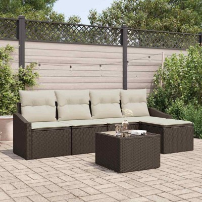 vidaXL Set de canapele pentru grădină 6 pcs Maro Rattan poli 3346688 foto