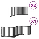 Cumpara ieftin Poarta caini pliabila cu usa 8 panouri negru 640 cm, lemn plop