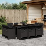 Gossi set mobilier de exterior cu perne, 11 piese, negru, poliratan