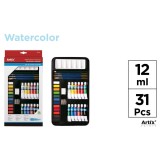 Set acuarele colorate, 31 piese, 24 culori, 3 pensule, 1 creion, 1 radiera, 1 ascutitoare si o paleta de plastic
