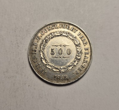 Brazilia 500 Reis 1865 Piesa Frumoasa de Colectie foto