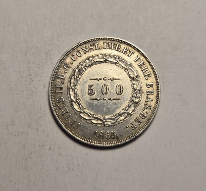 Brazilia 500 Reis 1865 Piesa Frumoasa de Colectie