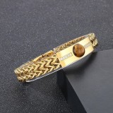 Brățară Aurie Elegantă Din Inox Cu Piatra Maro Barbati B929N