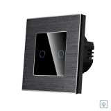 Intrerupator dublu touch cu variator Luxion negru incastrat rama aluminiu