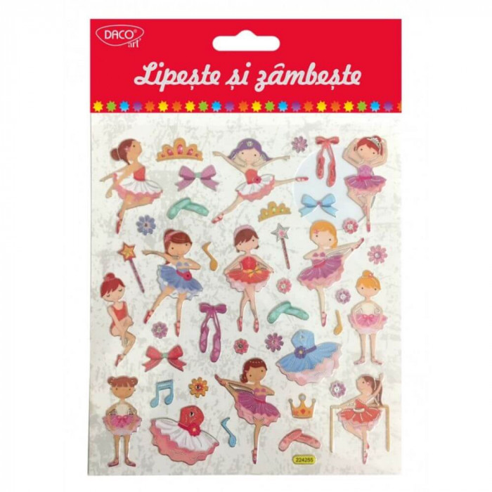 Abtibilduri DACO, Lipeste si Zambeste, Model Balerine, Multicolor, 41 Buc/Set, Autocolante Copii, Stickere Decorative, Stickere pentru Copii, Set de A