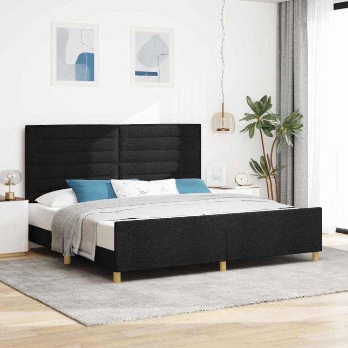 vidaXL Cadru de pat cu headboard Negru 200 x 200 cm țesătură 3344678
