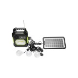 Kit iluminat solar portabil cu 3 becuri LED, proiector si radio FM GD-15