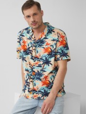 s.Oliver Camasa barbati cu maneca scurta si imprimeu tropical, Regular fit, Multicolor, S