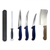 Cumpara ieftin Set profesional de macelarie, injunghiat, transat, dezosat, filetat, 3 cutite otel carbon, masat pentru ascutit, satar, suport magnetic