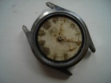 Ceas mecanic german UMF Ruhla, cu secundar periferic, defect, cheita lipsa si capac protector, Analog, Casual, Inox