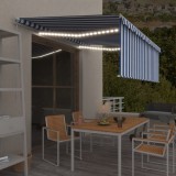 VidaXL Copertină retractabilă manual cu stor&amp;LED, albastru&amp;alb, 4x3 m