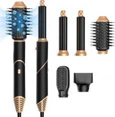 Uscator par 5 in 1, cu dispozitiv de ondulare automata, set de perii pentru uscare si ondulare par cu utilizare multipla, 3 trepte de temperatura, 100