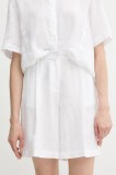 Sisley pantaloni scurți din in culoarea alb, uni, high waist, 4AGHL901K