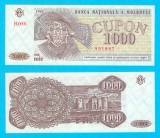 Cupon Moldova 1993, 1000 Cuponi, P#3, UNC, Bancnota Moldova, Inlocuitor Rubla Sovietica, Stema+Cetatea Soroca