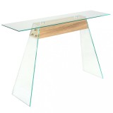 Masă consolă, sticlă și MDF, 120x30x76 cm, culoare stejar