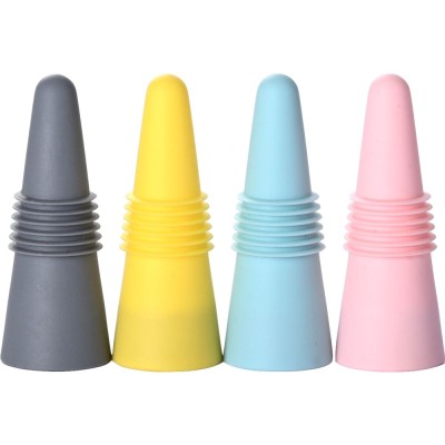 Set 4 dopuri reutilizabile din silicon, pentru sticle de vin, bautura, multicolor foto