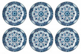 Set 6 farfurii albastre pentru desert din portelan,Model floral ,15 cm, Oem