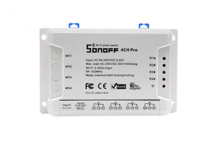 Releu smart 4 canale cu receptor RF 433.92MHz WiFi Sonoff 4CH PRO R3