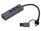 Hub USB LOGILINK cu RJ45, 3x USB A și USB C, gri