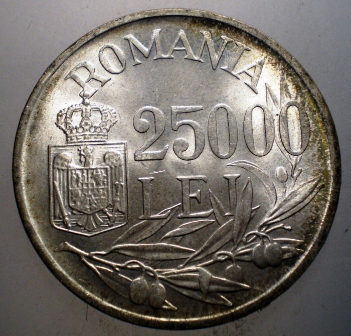 R.185 ROMANIA MIHAI I 25000 LEI 1946 XF/AUNC